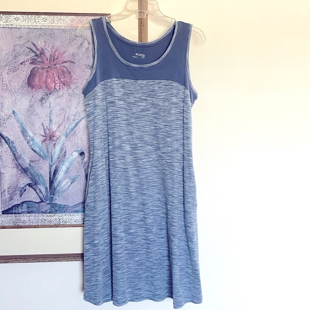 Columbia blue gray, sleeveless, Dress above knee, summer, pockets womens xl